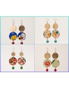 Orecchini in carta giapponese chiyogami, pietre dure e placcato oro 18 k